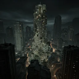 realistic dystopian cityscape, night sky, videogame map as designed by valve software, source engine render, 4 k resolution, dark atmosphere, left 4 dead 2 style, award winning render