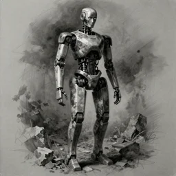 artelier charcoal life drawing of humanoid robot