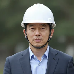 Andrew Yang wearing a hard hat