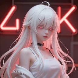 albino maiko with very long kawaii hair, fluent composition, red and white neon, concept art, ambient light, 4 k, intricate details, highly professionally detailed, cgsociety, highly detailed -