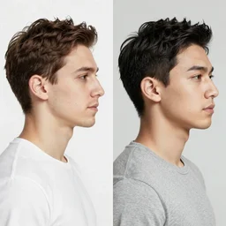 a side by side comparison portrait of a typical millennial and a typical gen z at 2 1 years old, in the style of beep