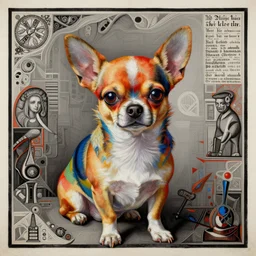 an award winning anamorphosis portrait painting of a multi - colored chihuahua dog, inspired by lise deharme, albrecht durer, abstract, a level art, intricate, pop surrealism, digital poster, ornately detailed, photorealism, trending in artstation
