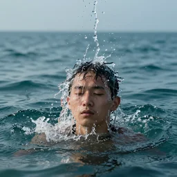 spillin water creating a human head out of water, on the ocean water, ray tracing, realistic water sharp focus, long shot, 8 k resolution, cinematic, amazing water art