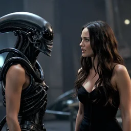 film still of Megan Fox talking with a Alien in the movie Alien(1990).