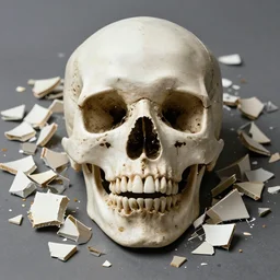 disintegrating fragmented skull into hundreds of pieces