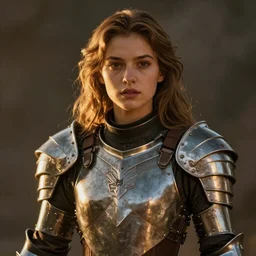 attractive aesthetically pleasing young woman portrait, partially clothed in metal-plated battle armor, atmospheric lighting, painted, intricate, volumetric lighting, beautiful, golden hour, sharp focus, ultra detailed, by Leesha Hannigan, Ross Tran, Thierry Doizon, Kai Carpenter,Ignacio Fernández Ríos