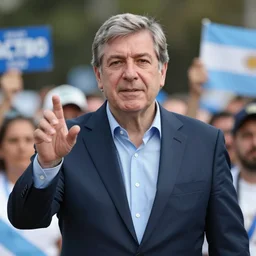 a hyper-realistic photo of an Argentine politician on campaign