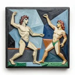 the creation of adam in picasso style, 1 8 mm shot