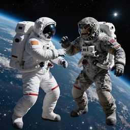 astronaut fighting a monster in space 8 k hyperrealism