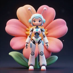 beautiful cartoonish futuristic flower cyborg woman with antennas