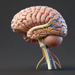 3 d model of anatomically correct human brain, nervous system, unreal engine, photorealistic, octane render, colorful