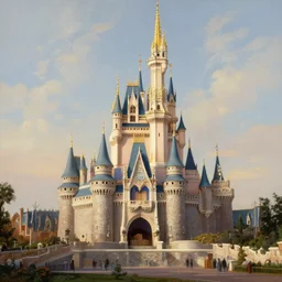 Cinderella Castle at Magic Kingdom, beautiful detailed landscape painting in the style of 19th century Hudson River school of Art