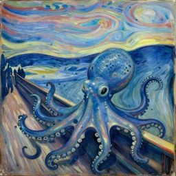 blue octopus. detailed. deep. masterpiece. edward munch