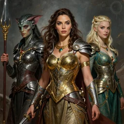 A fantasy comic book style portrait painting of Gal Gadot, Anya Taylor-Joy, Joey King, as an Atlantean Reptilian Warrior, François Boucher, Oil Painting, Mystical Valkyrie, unreal 5, DAZ, hyperrealistic, octane render, Regal, Refined, Detailed Digital Art, RPG portrait, William-Adolphe Bouguereau, Michael Cheval, Walt Disney (1937), Steampunk, dynamic lighting, Highly Detailed, Cinematic Lighting, Unreal Engine, 8k, HD