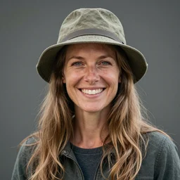 a portrait of a beautiful smiling woman by daniel jackson, long hair, aged 2 5, swedish, wearing a travel hat, photo realistic, real life, photograph, 3 5 mm, octane render, trending on artstation