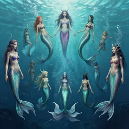 lovecraftian Demon mermaids swimming designs, Kim Jung Gi, Greg Rutkowski, Darek Zabrocki, Karlkka, Jayison Devadas, Phuoc Quan, trending on Artstation, 8K, ultra wide angle, zenith perspective, pincushion lens effect