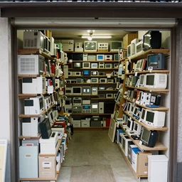 home video footage, inside of the small electronic shop in japan ; daylight, summer, color vhs picture quality