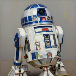 an oil painting of r 2 - d 2. color harmony, 8 k detail, gallery quality, hd wallpaper, premium prints available, hyper - detailed, intricate design.