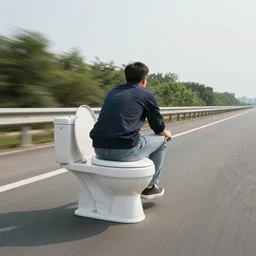 riding a toilet on the freeway