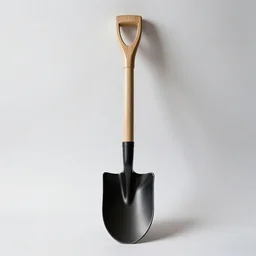 shovel, studio product photography, isolated on a pure white background, centered, entire object in frame, sharp focus, soft studio lighting