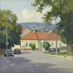 an edward hopper style painting of ( ( ( ( ( ( ( ( balatonfured, a resort town in veszprem county, in hungary ) ) ) ) ) ) ) ), late - summer, august of 1 9 4 8