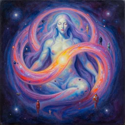 a beautiful painting of a godlike cosmic dmt entity of the upper planes by mynameistran and artgerm and wlop and loish and alex grey and wlop and wes anderson and spike jonze, trending on artstation, loving and forgiving, wrapped in cosmic infinity