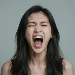 screaming asian woman, surrealist, mind - bending