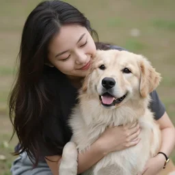 a girl hugging a dog