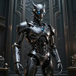 evil robot, art deco noir style