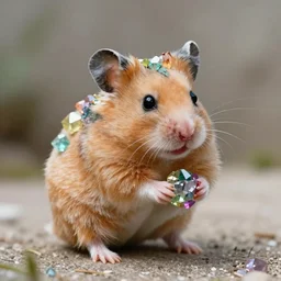 a hamster made out of rainbow crystals