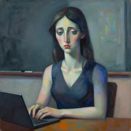 teacher why, don't deserve to love. beautiful matte painting, cyberpunk, expressionism