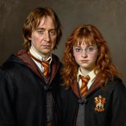 A portrait of Severus Snape and Lily Potter, oil painting