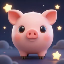 3D Fantasy Cute and adorable small alien piggy in space, huge adorable eyes, bright stars, Smooth 3D Illustration, soft render, Servando Lupini, Daniil Kudriavtsev, handpaint texture, Blender, 3DCoat