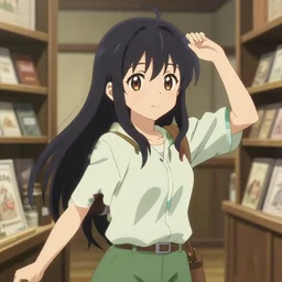 anime visual, portrait of a young female traveler in a alchemist's shop interior, cute face by yoh yoshinari, katsura masakazu, studio lighting, dynamic pose, dynamic perspective, strong silhouette, anime cels, ilya kuvshinov, cel shaded, crisp and sharp, rounded eyes, moody, ( ( detailed character!! ) ), blue colors!!!!