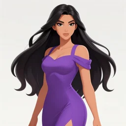 a beautiful woman with long black hair, wearing a purple dress, Hearthstone official splash art