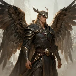 A male druid with hawk wings, D&D Art, detailed, rim light, diffused, intricate, by Tyler Jacobson