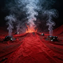 magical landscape, chiaroscuro, red fabric, metalic parts, transparent smoke from hell, canon eos r 3, f / 1. 4, iso 2 0 0, 1 / 1 6 0 s, 8 k, raw, unedited, symmetrical balance, in - frame