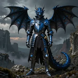 Gothic in dark and blue dragon armor. By William-Adolphe Bouguerea, highly_detailded