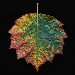highly detailed realistic photo of multi colored textured leaf, dark background, award winning masterpiece photography, hyper realistic, concept art, 8 k detail post - processing
