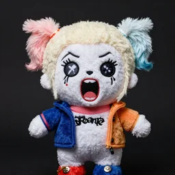 lady gaga in harley quinn pupyplush doll, scream, background dark, portrait, 8k