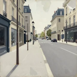 illustration of a 2 0 8 0 desolate paris street scene by shaun tan, clean, emptyness, torn paper decollage, graphic novel, oil on canvas by edward hopper, ( by mattias adolfsson ), by moebius