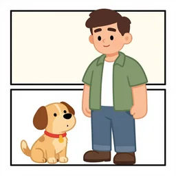 a cartoon picture of a man and a dog, a comic book panel by hanna - barbera, cgsociety, furry art, sense of awe, reimagined by industrial light and magic, creepypasta