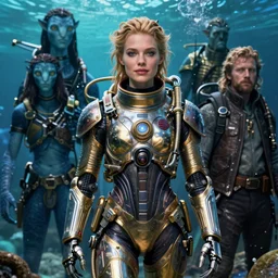 detailed ultrarealistic photography front medium shot of starwars, avatar, fantasy, waterworld, postapocalyptic, cyberpunk cyborg, deepsea diving suit girl, leyendecker, norman rockwell, greg rutkowski, artstation cinematic, vray game of thrones, lord of the rings