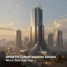 futuristic cyberpunk building city dawn light, painting by sparth
