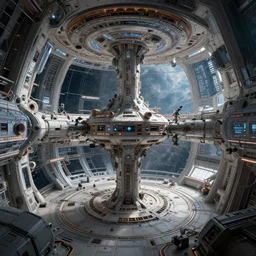 interior of enormous futuristic space station, intricate, style of Tyler Edlin, style of Tim White