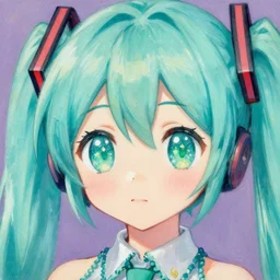 Hatsune miku with sparkly big eyes, detailed eyes, moe, painting by Claude Monet, tkmiz