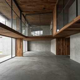 concept art of japan traditional interior with backrooms setting, concrete, wood, steel and glass, liminaal space, by le corbusier, ando tadao, edward hopper and victor enrich, octane redner, cryengine
