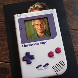 epic illustration of Christopher Lloyd as a nintendo gameboy by Paul Lehr, detailed,  screen print