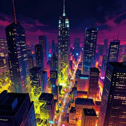 cyberpunk city view busy night life splash art graphic design color splash high contrasting art, fantasy, highly detailed, art by greg rutkowski