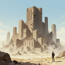lost city by atey ghailan, by james gilleard, by simon stalenhag, by joe fenton, by kaethe butcher, dynamic lighting, gradient light blue, brown, blonde cream and white color scheme, grunge aesthetic
